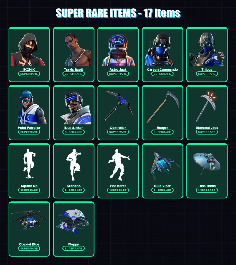 [PC/XBOX/PSN] | IKONIK | Travis Scott | Astro Jack | Carbon Commando | Trilogy | 136 skin | 111 pickaxe | 97 emote | 98 glider | Lv1576