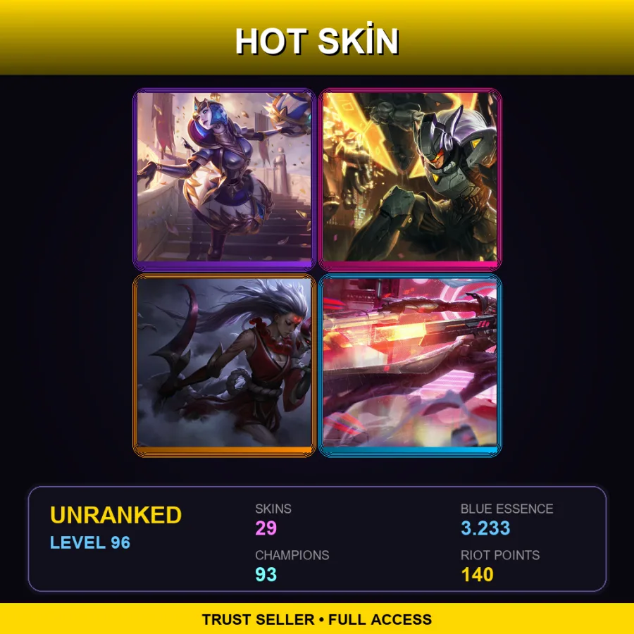 EUW | Lv96 | Unranked | 29 Skin | 93 Champ — Eternal Sword Yi