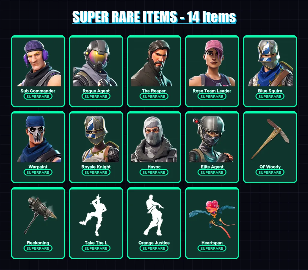 [PC/XBOX/PSN] | Sub Commander | Rogue Agent | The Reaper | Rose Team Leader | Blue Squire | 37 skin | 25 pickaxe | 35 emote | 32 glider | Lv318
