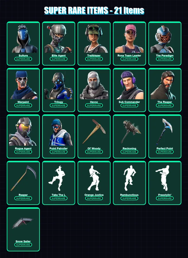 [PC/XBOX] | Sultura | Elite Agent | Trailblazer | Rose Team Leader | The Paradigm | 124 skin | 98 pickaxe | 140 emote | 85 glider | Lv950