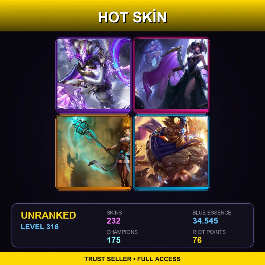 EUW | Lv316 | Unranked | 232 Skin | 175 Champ — LoL account