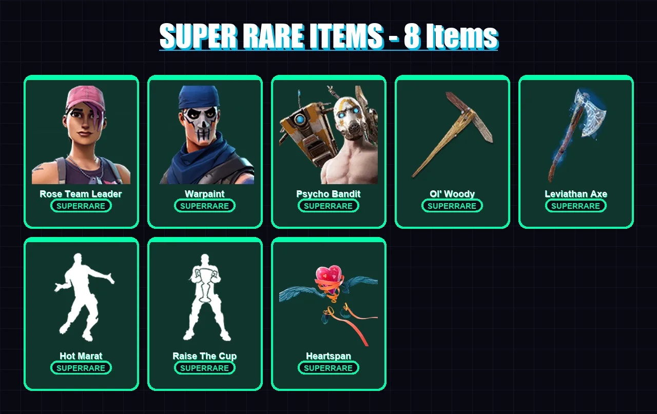 [PS4/PS5/XBOX/PC] | Rose Team Leader | Warpaint | Psycho Bandit | Deadfire | Raz | 132 skin | 145 pickaxe | 133 emote | 104 glider | Lv1549