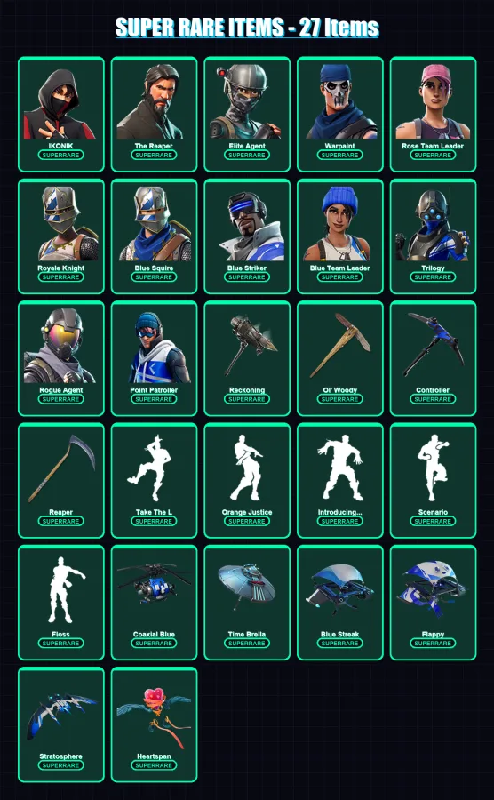 [PC/XBOX] | IKONIK | The Reaper | Elite Agent | Warpaint | Rose Team Leader | 161 skin | 158 pickaxe | 161 emote | 156 glider | Lv2237