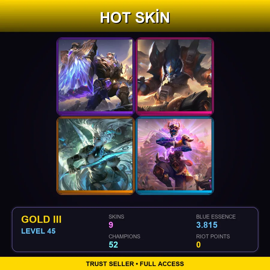 TR | Lv45 | Gold III | 9 Skin | 52 Champ