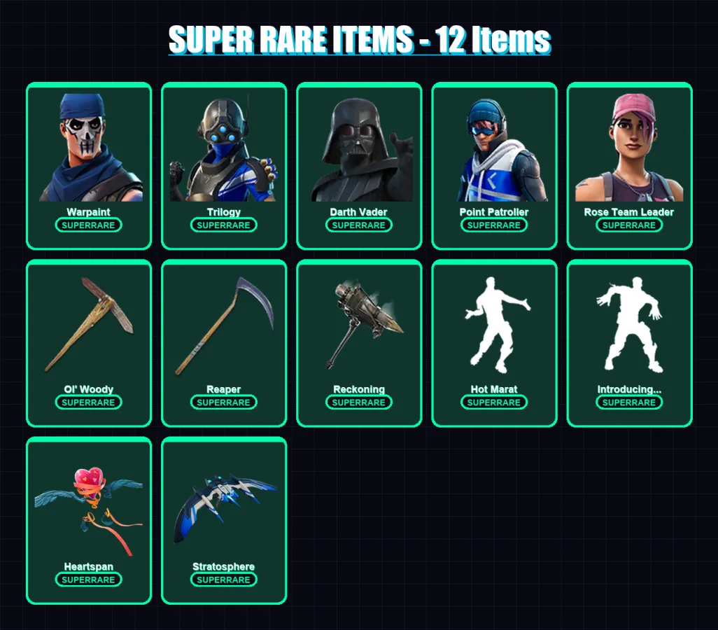 [PC/XBOX/PSN] | Warpaint | Trilogy | Darth Vader | Point Patroller | Rose Team Leader | 106 skin | 103 pickaxe | 111 emote | 104 glider | Lv1321