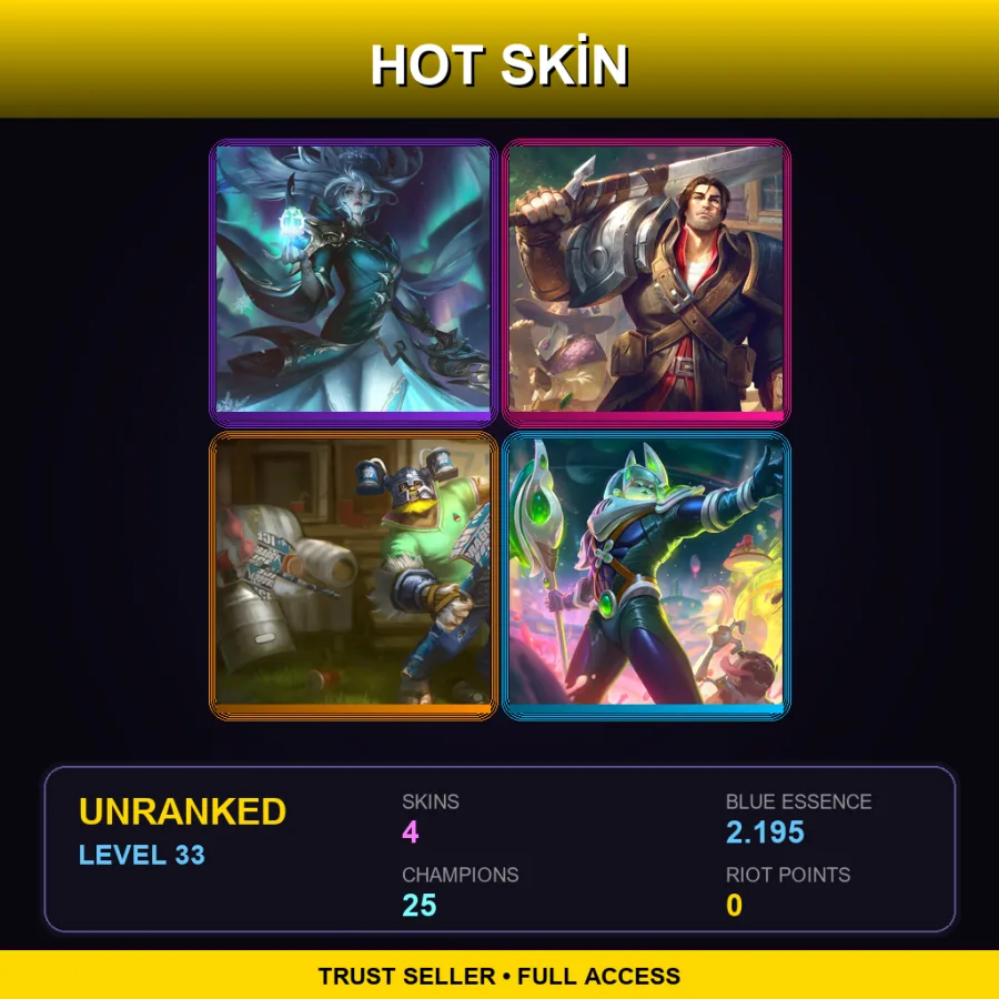 LAN | Lv33 | Unranked | 4 Skin | 25 Champ — LoL account