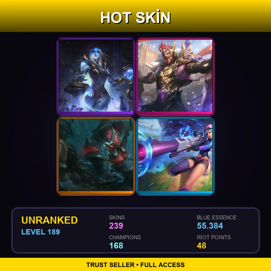 TW | Lv189 | Unranked | 239 Skin | 168 Champ — LoL account