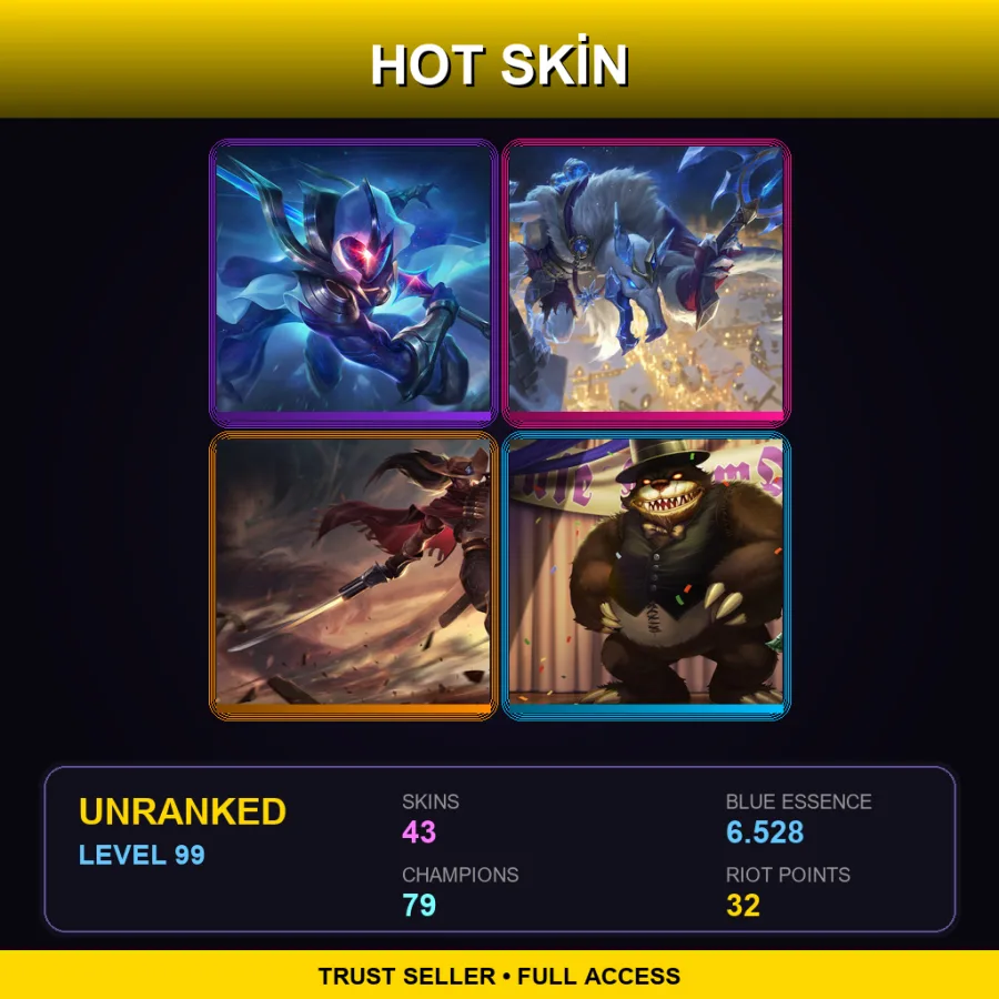 LAN | Cosmic Blade Master Yi | Ice King Twitch | High Noon Yasuo | Prom Queen Annie | 43 Skin | 79 Champ | Lv99