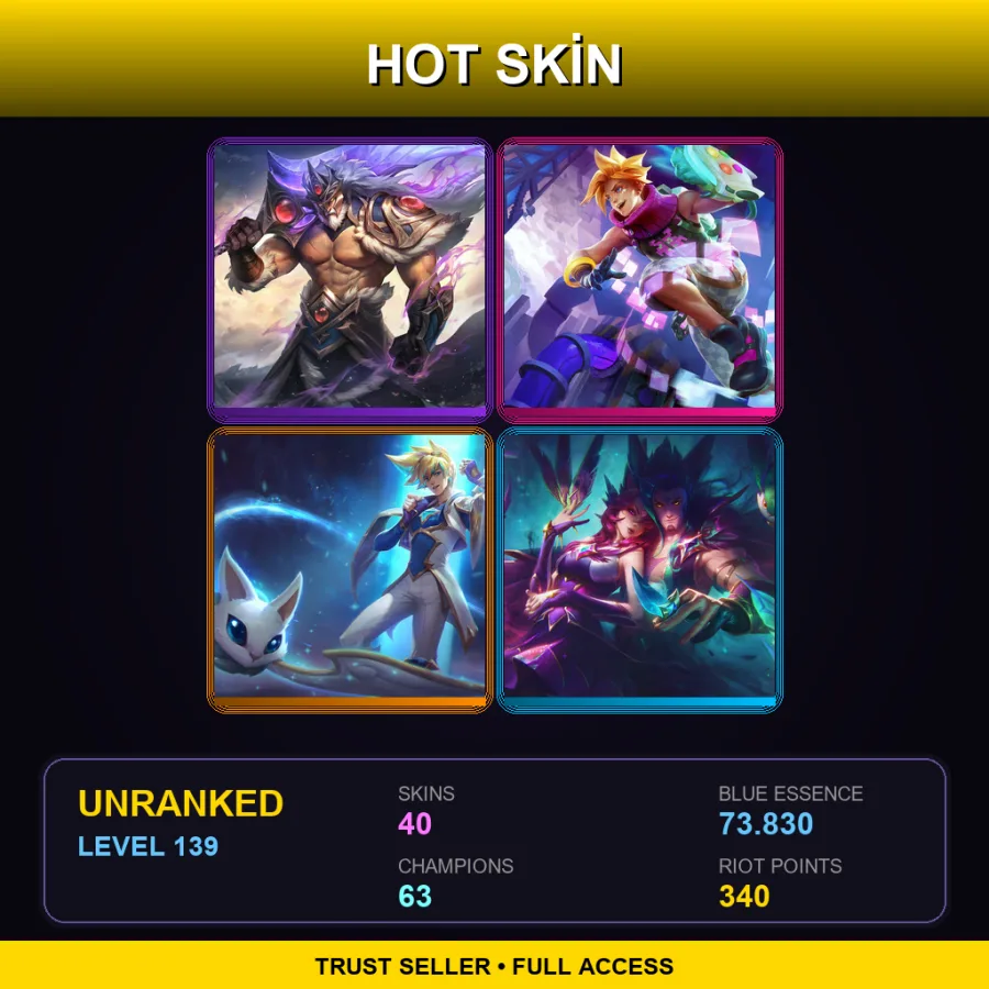 NA | Lv139 | Unranked | 40 Skin | 63 Champ — LoL account