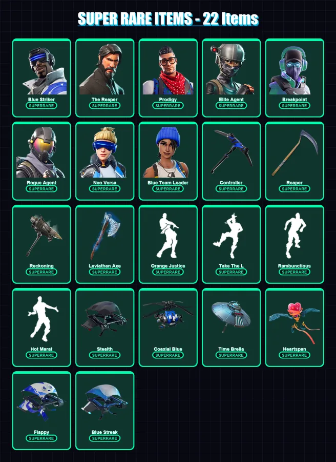[PC/XBOX] | Blue Striker | The Reaper | Prodigy | Elite Agent | Breakpoint | 274 skin | 256 pickaxe | 301 emote | 221 glider | Lv3995
