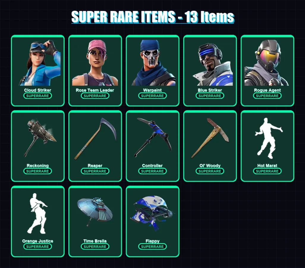 [PC/XBOX/PSN] | Cloud Striker | Rose Team Leader | Warpaint | Blue Striker | Rogue Agent | 65 skin | 52 pickaxe | 50 emote | 57 glider | Lv680