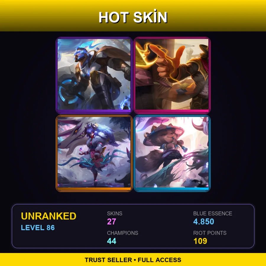 EUNE | Lv86 | Unranked | 27 Skin | 44 Champ — LoL account