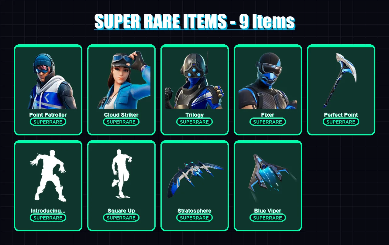 [PS4/PS5/XBOX/PC] | Point Patroller | Cloud Striker | Trilogy | Fixer | Eternal Knight | 27 skin | 46 pickaxe | 49 emote | 46 glider | Lv697 — Fortnite account