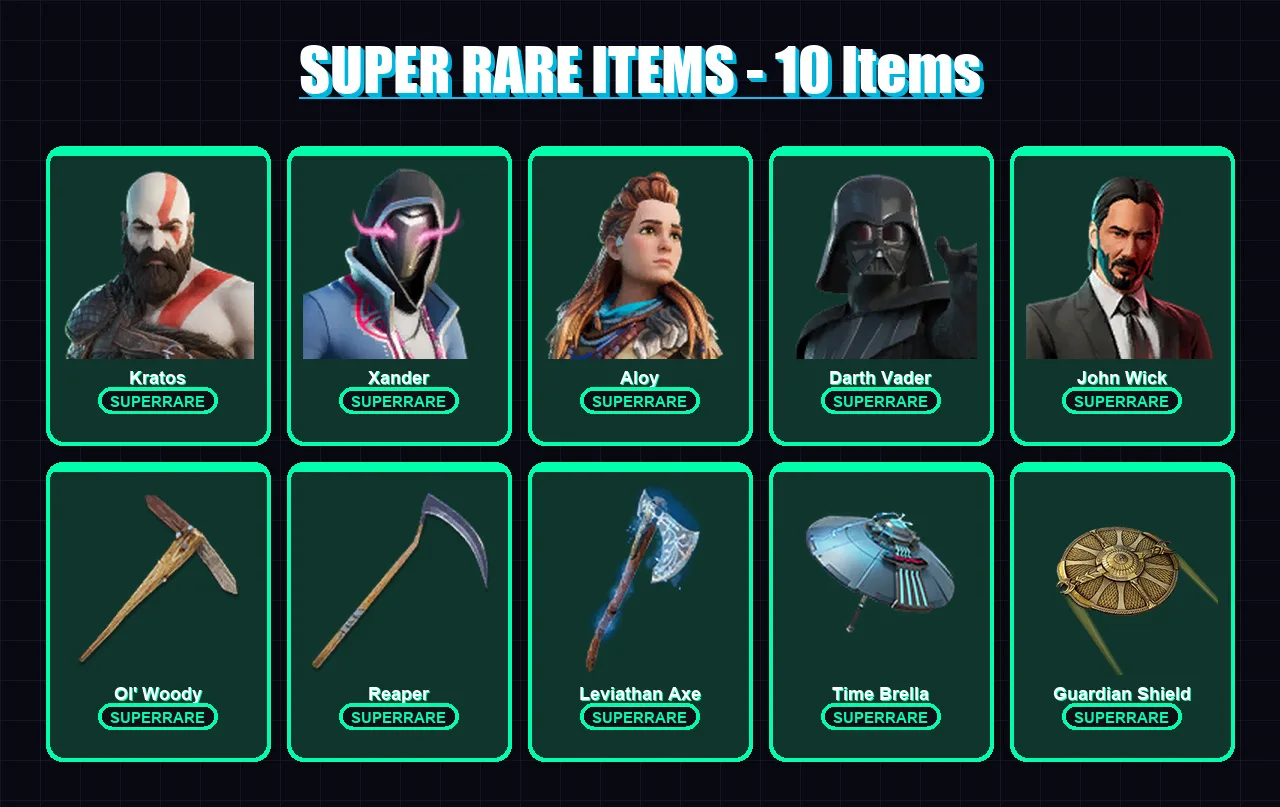[SWITCH/PC] | Kratos | Xander | Aloy | Darth Vader | John Wick | 423 skin | 388 pickaxe | 234 emote | 210 glider | Lv3536