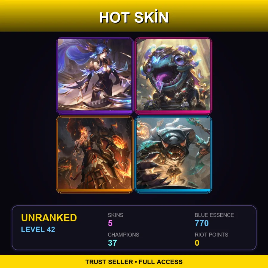 EUW | Lv42 | Unranked | 5 Skin | 37 Champ — LoL account