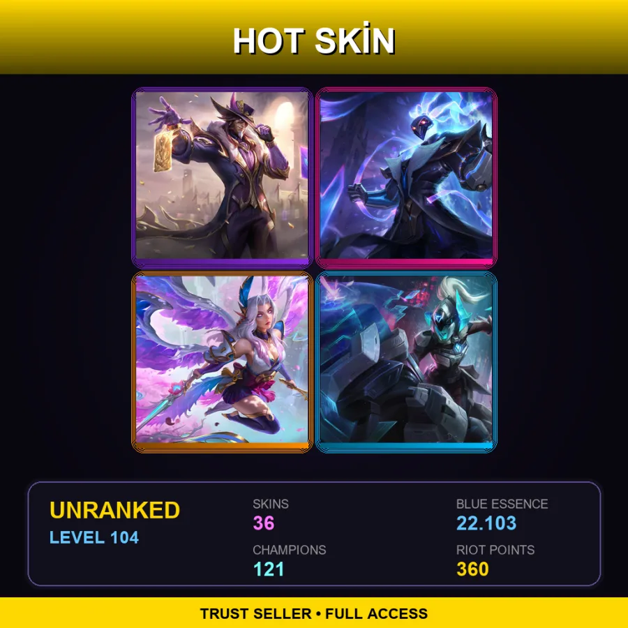 EUW | Lv104 | Unranked | 36 Skin | 121 Champ — LoL account