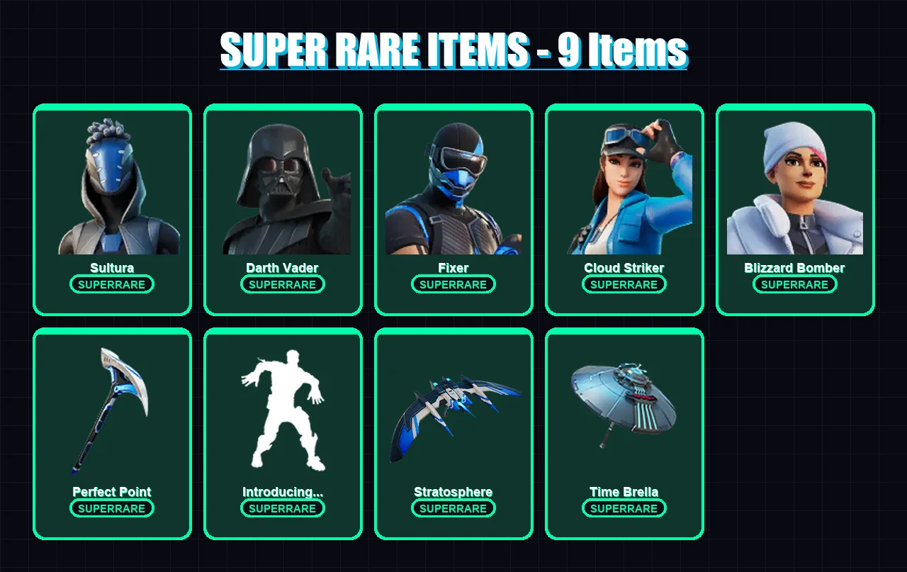 [PS4/PS5/PC] | Sultura | Darth Vader | Fixer | Cloud Striker | Blizzard Bomber | 91 skin | 121 pickaxe | 75 emote | 100 glider | Lv1423