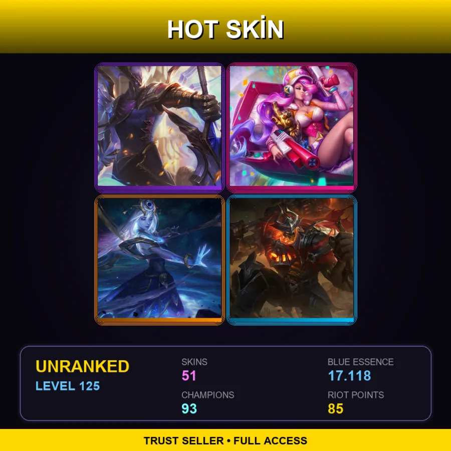 EUNE | Lv125 | Unranked | 51 Skin | 93 Champ