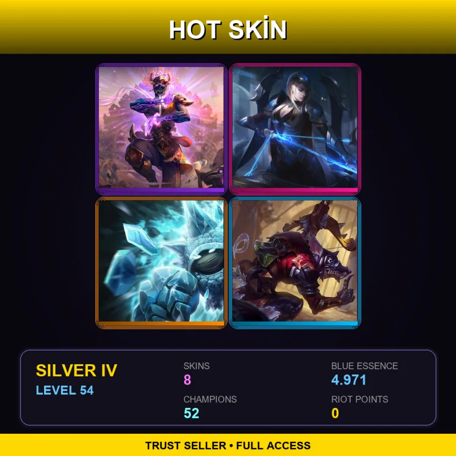 EUW | Lv54 | Silver IV | 8 Skin | 52 Champ