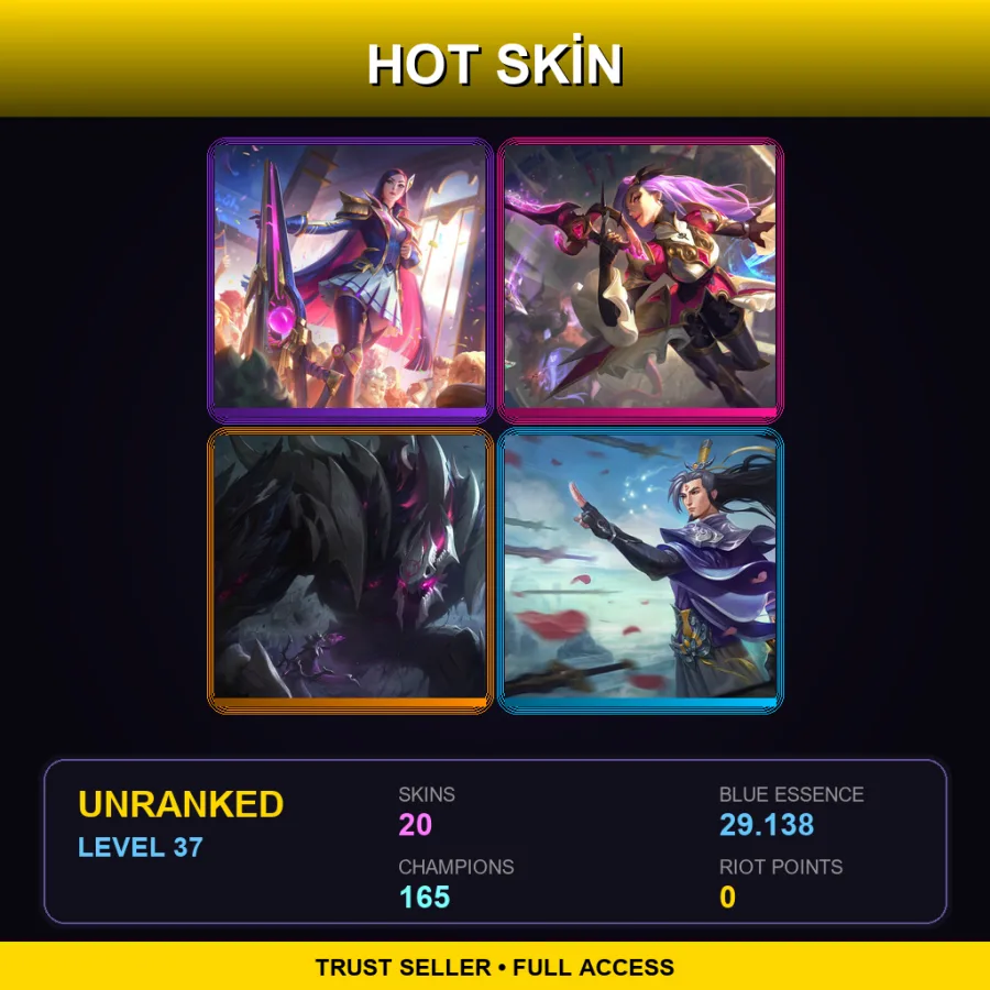 VN | Lv37 | Unranked | 20 Skin | 165 Champ — LoL account