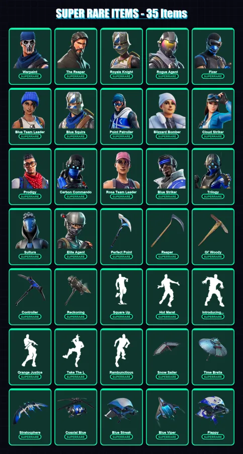 [PS4/PS5/XBOX/PC] | Warpaint | The Reaper | Royale Knight | Rogue Agent | Fixer | 168 skin | 166 pickaxe | 176 emote | 153 glider | Lv1824