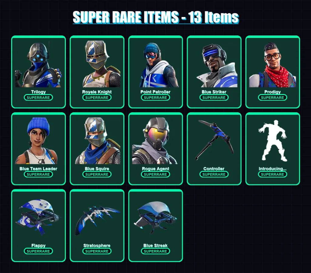 [PS4/PS5/XBOX/PC] | Trilogy | Royale Knight | Point Patroller | Blue Striker | Prodigy | 22 skin | 19 pickaxe | 26 emote | 26 glider | Lv432