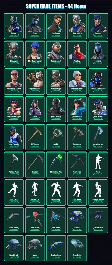 [PC/XBOX/PSN] | Trilogy | Fixer | The Reaper | Blue Squire | Warpaint | 160 skin | 151 pickaxe | 138 emote | 121 glider | Lv1792