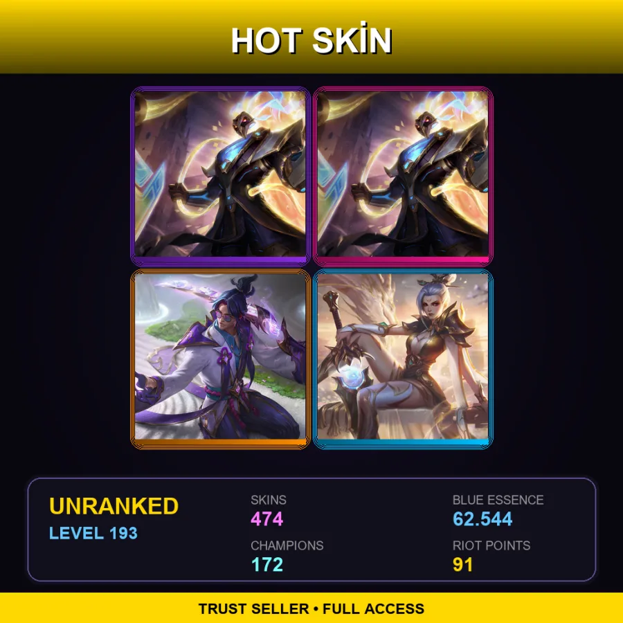 EUW | Lv193 | Unranked | 474 Skin | 172 Champ — LoL account