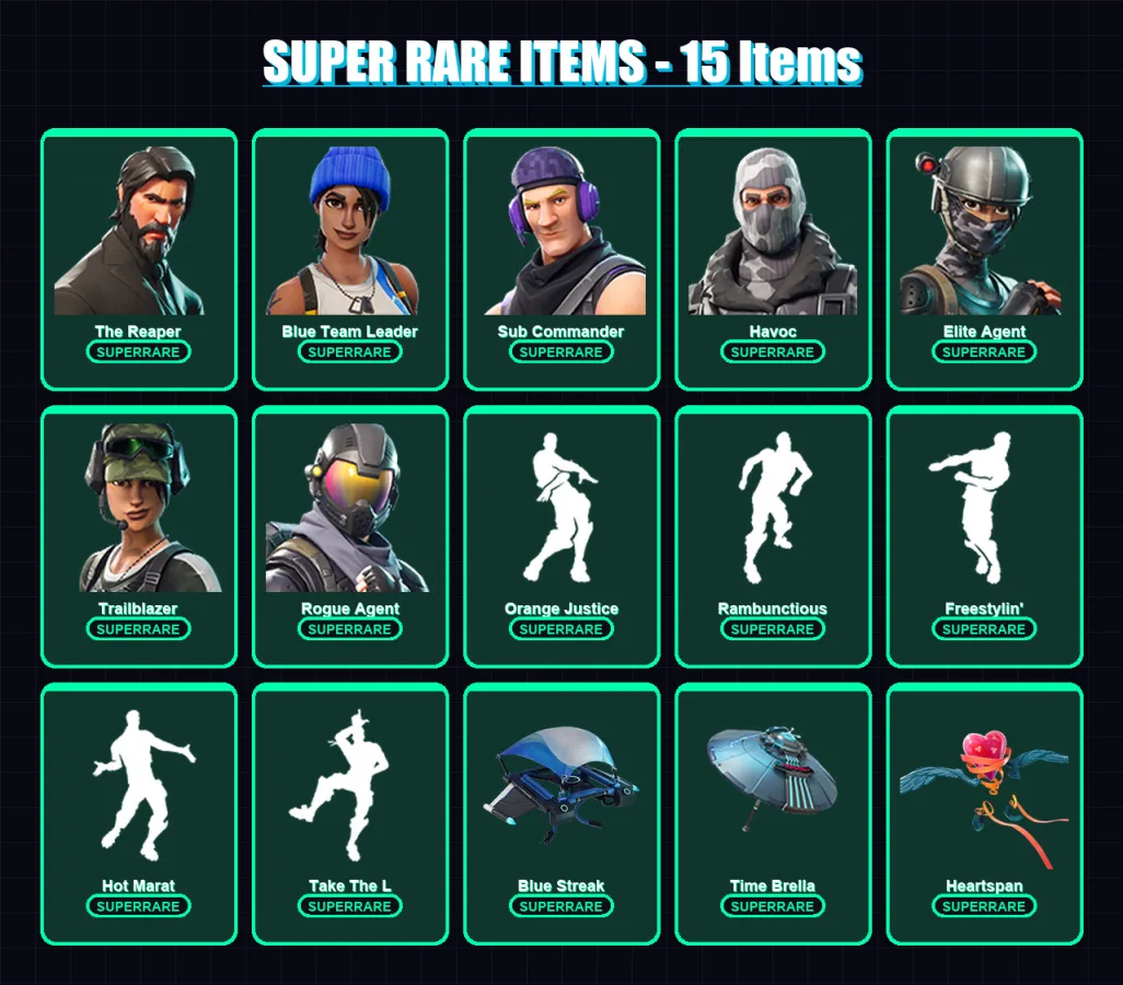 [PC/XBOX] | The Reaper | Blue Team Leader | Sub Commander | Havoc | Elite Agent | 45 skin | 38 pickaxe | 50 emote | 45 glider | Lv700