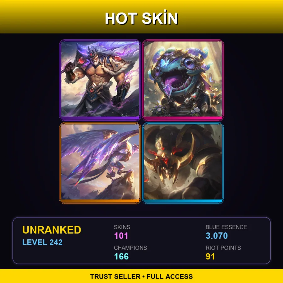 EUW | Lv242 | Unranked | 101 Skin | 166 Champ