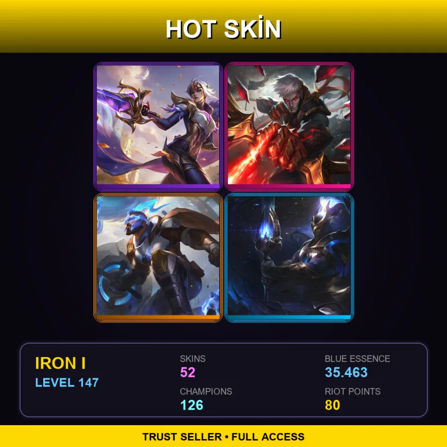 VN | Lv147 | Iron I | 52 Skin | 126 Champ — LoL account