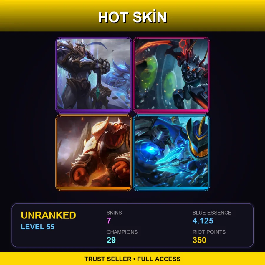 EUW | Lv55 | Unranked | 7 Skin | 29 Champ — LoL account
