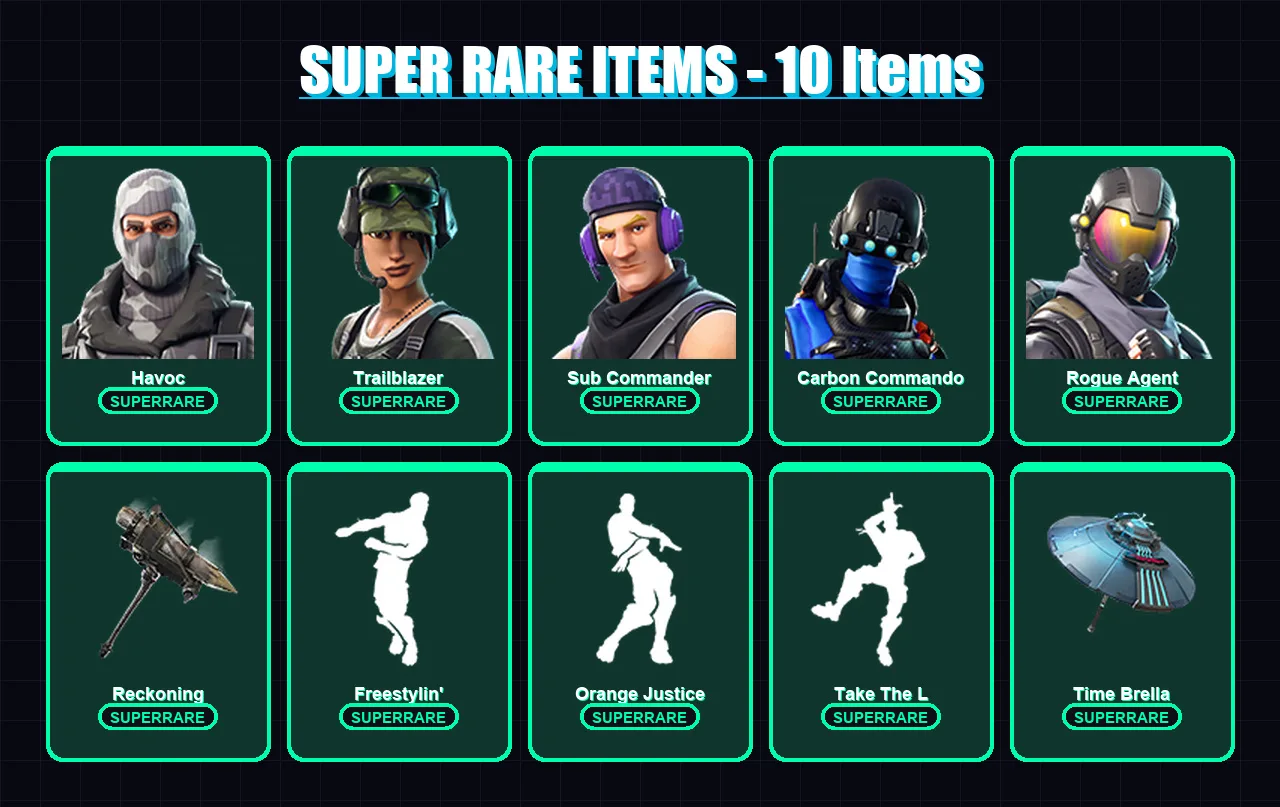 [PS4/PS5/XBOX/PC] | Havoc | Trailblazer | Sub Commander | Carbon Commando | Rogue Agent | 72 skin | 68 pickaxe | 62 emote | 76 glider | Lv856