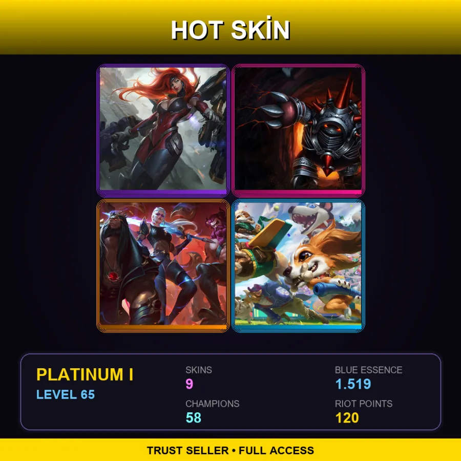 EUW | Lv65 | Platinum I | 9 Skin | 58 Champ