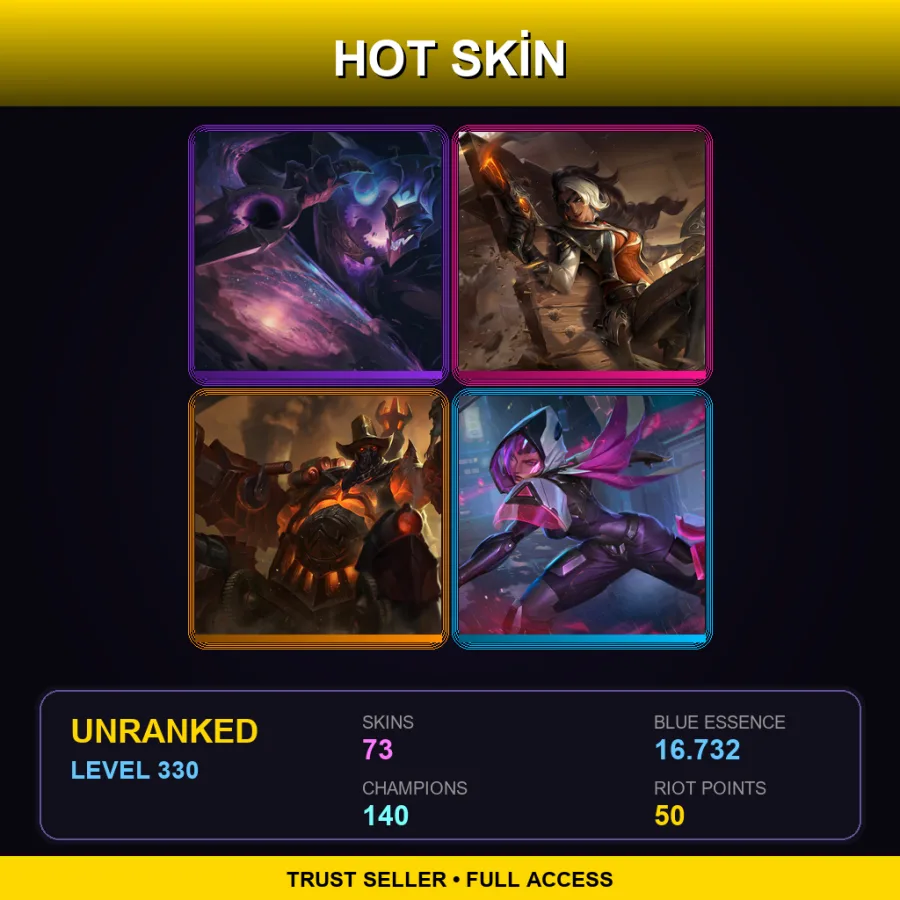 LAS | Lv330 | Unranked | 73 Skin | 140 Champ — LoL account