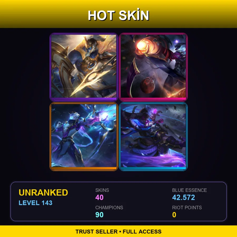 LAN | Lv143 | Unranked | 40 Skin | 90 Champ — LoL account