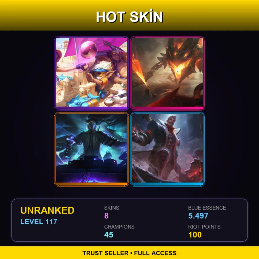 EUW | Lv117 | Unranked | 8 Skin | 45 Champ
