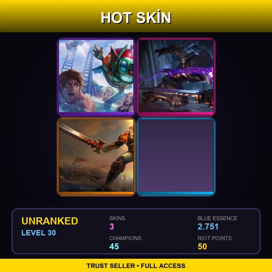 OCE | Lv30 | Unranked | 3 Skin | 45 Champ — LoL account