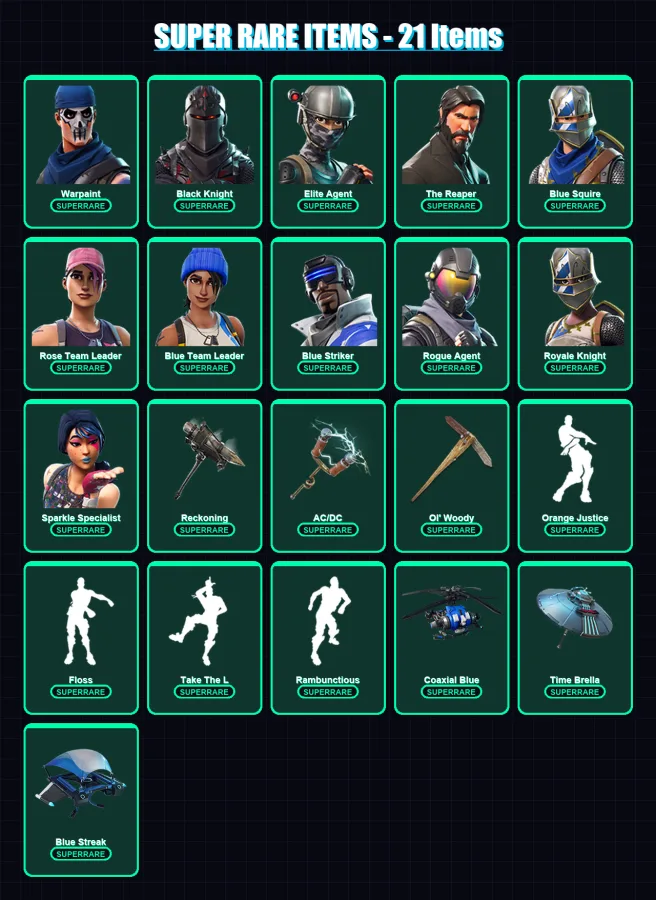 [PS4/PS5/XBOX/PC] | Warpaint | Black Knight | Elite Agent | The Reaper | Blue Squire | 93 skin | 75 pickaxe | 80 emote | 86 glider | Lv863