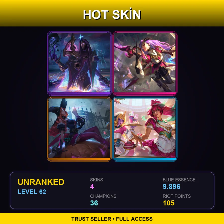 EUW | Lv62 | Unranked | 4 Skin | 36 Champ