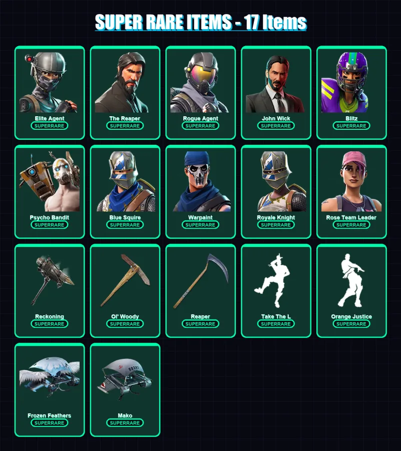 [PC/PSN] | Elite Agent | The Reaper | Rogue Agent | John Wick | Blitz | 145 skin | 116 pickaxe | 124 emote | 100 glider | Lv1077
