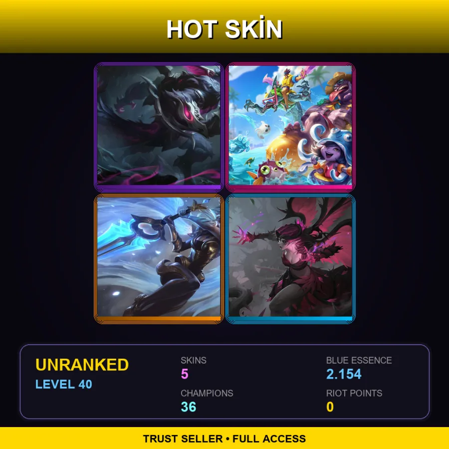 ME | Lv40 | Unranked | 5 Skin | 36 Champ — LoL account