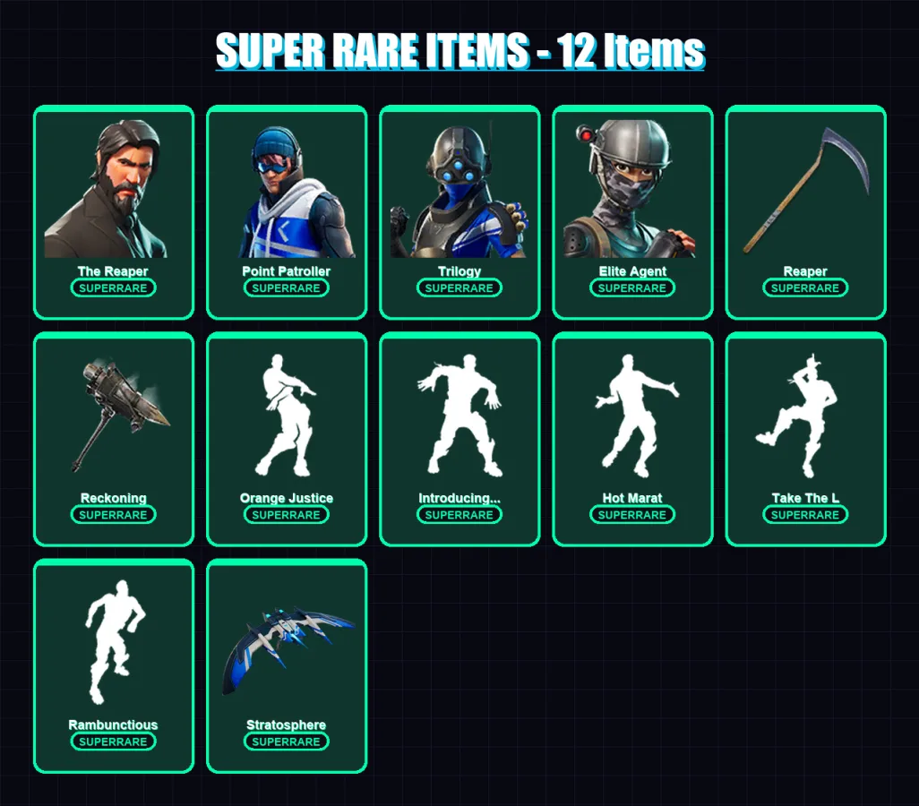 [PC] | The Reaper | Point Patroller | Trilogy | Elite Agent | Dark Voyager | 53 skin | 49 pickaxe | 62 emote | 49 glider | Lv699