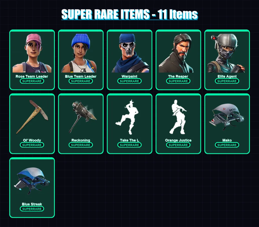 [PS4/PS5/PC] | Rose Team Leader | Blue Team Leader | Warpaint | The Reaper | Elite Agent | 30 skin | 27 pickaxe | 43 emote | 38 glider | Lv458