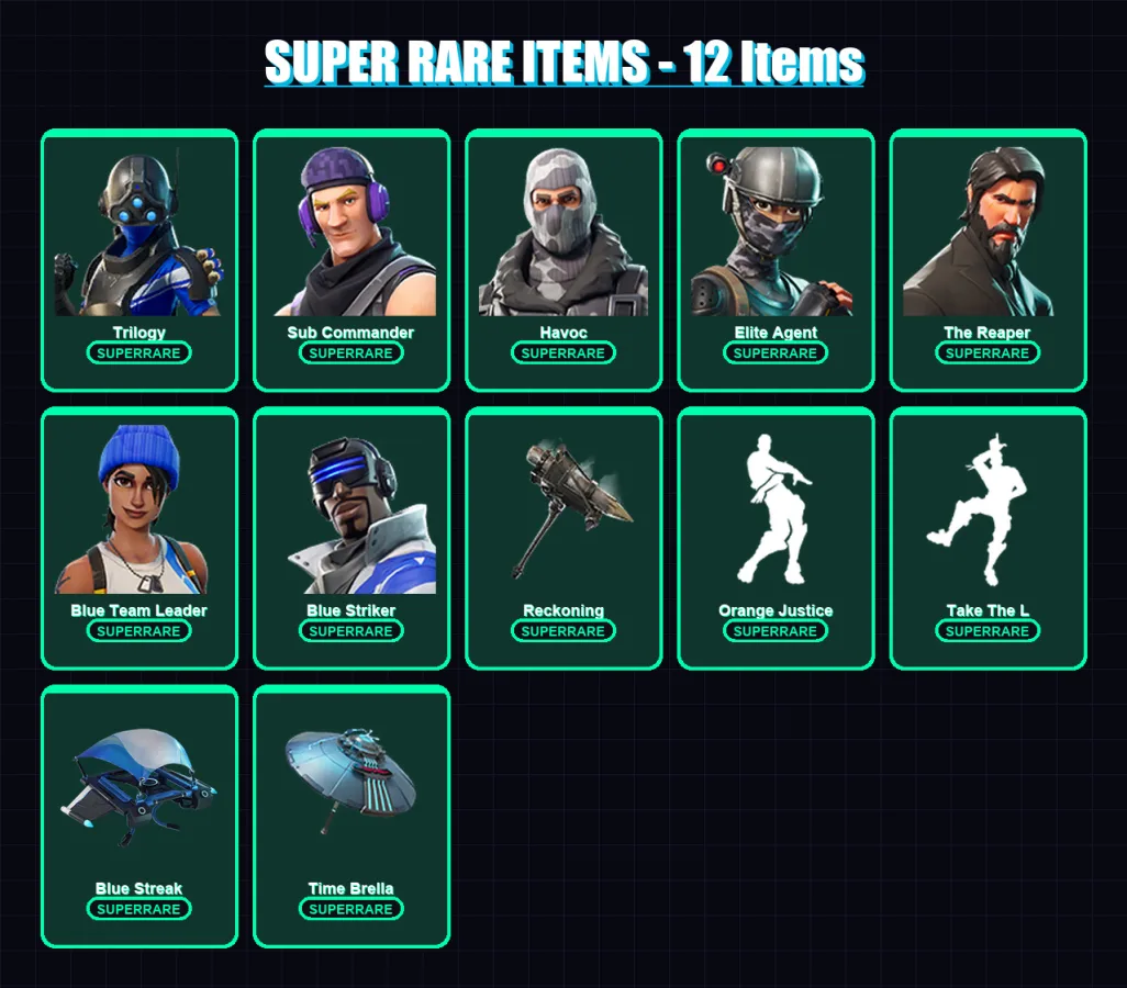[PS4/PS5/XBOX/PC] | Trilogy | Sub Commander | Havoc | Elite Agent | The Reaper | 44 skin | 45 pickaxe | 42 emote | 56 glider | Lv919