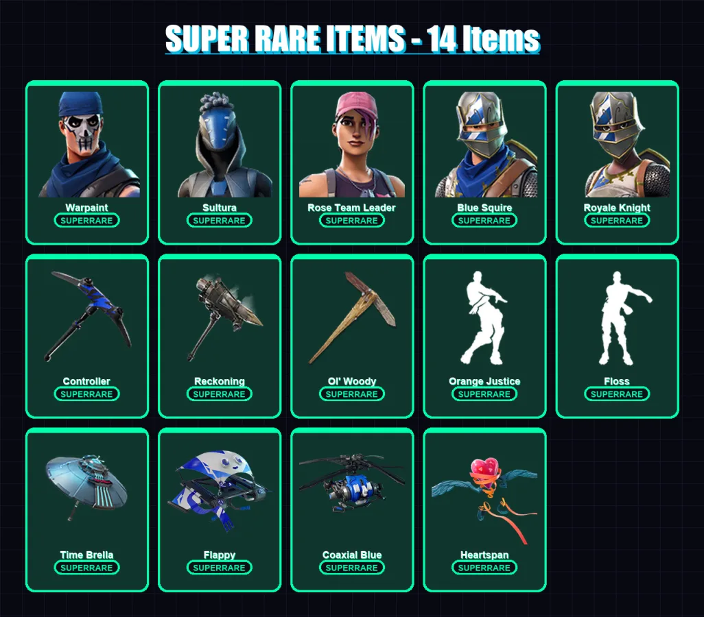 [PS4/PS5/XBOX/PC] | Warpaint | Sultura | Rose Team Leader | Blue Squire | Royale Knight | 133 skin | 201 pickaxe | 163 emote | 181 glider | Lv2931