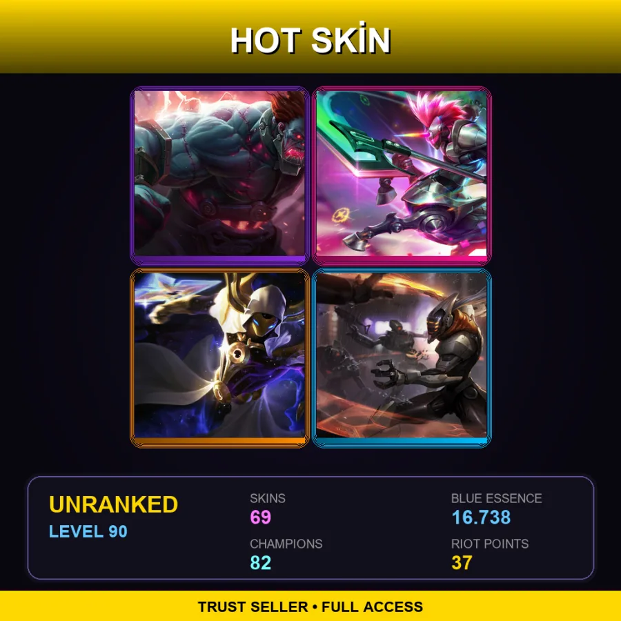 EUW | Lv90 | Unranked | 69 Skin | 82 Champ — LoL account