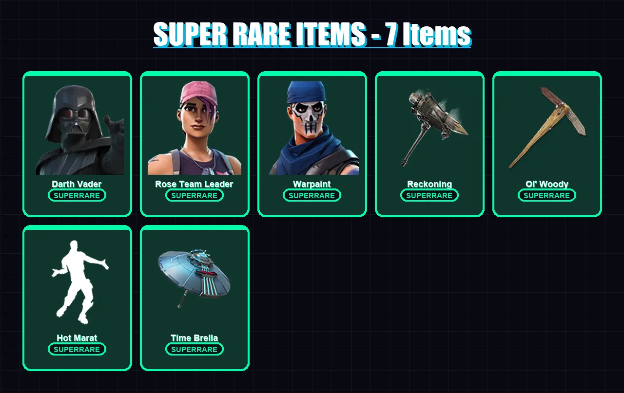 [PC] | Darth Vader | Rose Team Leader | Warpaint | Era | Spire Assassin | 168 skin | 179 pickaxe | 132 emote | 128 glider | Lv1560 — Fortnite account