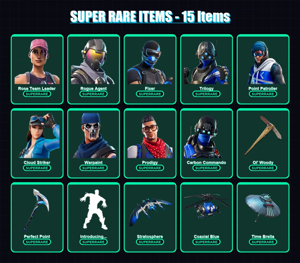 [PC/XBOX] | Rose Team Leader | Rogue Agent | Fixer | Trilogy | Point Patroller | 112 skin | 122 pickaxe | 135 emote | 115 glider | Lv1787