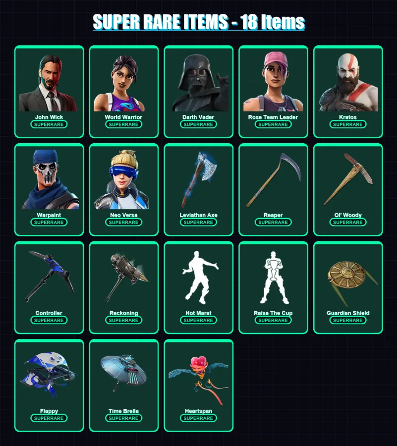 [PS4/PS5/PC] | John Wick | World Warrior | Darth Vader | Rose Team Leader | Kratos | 244 skin | 205 pickaxe | 247 emote | 188 glider | Lv2747 — Fortnite account